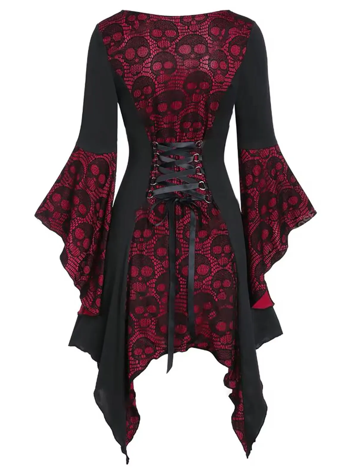 Wine Red&Black 1940s Skull Lace Button Dress sold by Retro Stage product image thumbnail 2