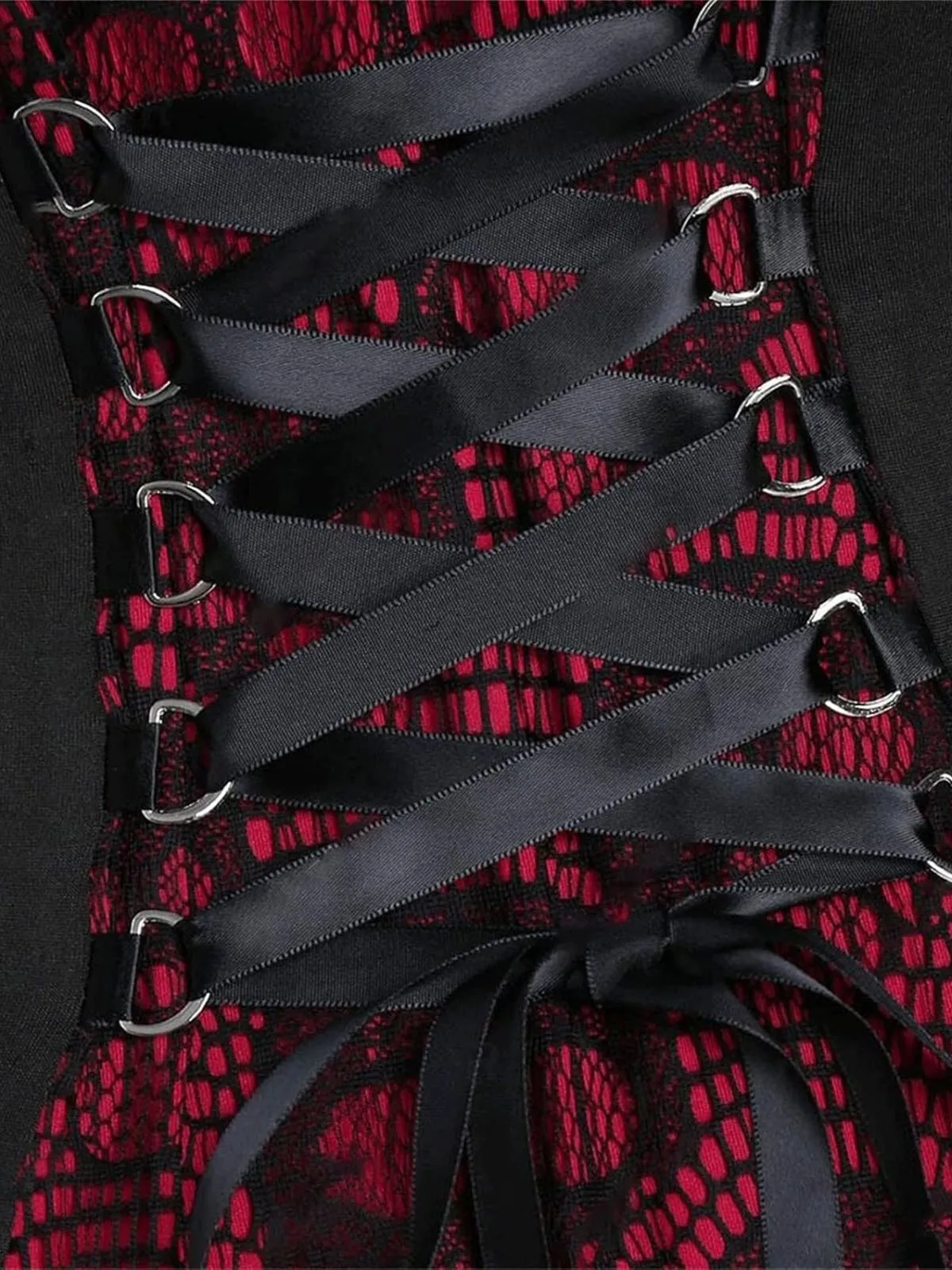 Wine Red&Black 1940s Skull Lace Button Dress sold by Retro Stage product image thumbnail 3