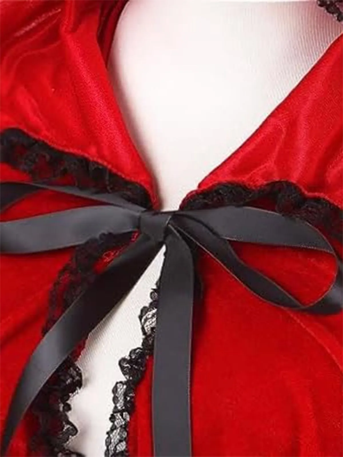 Red 1950s Halloween Lace Trim Velvet Cape sold by Retro Stage product image thumbnail 3