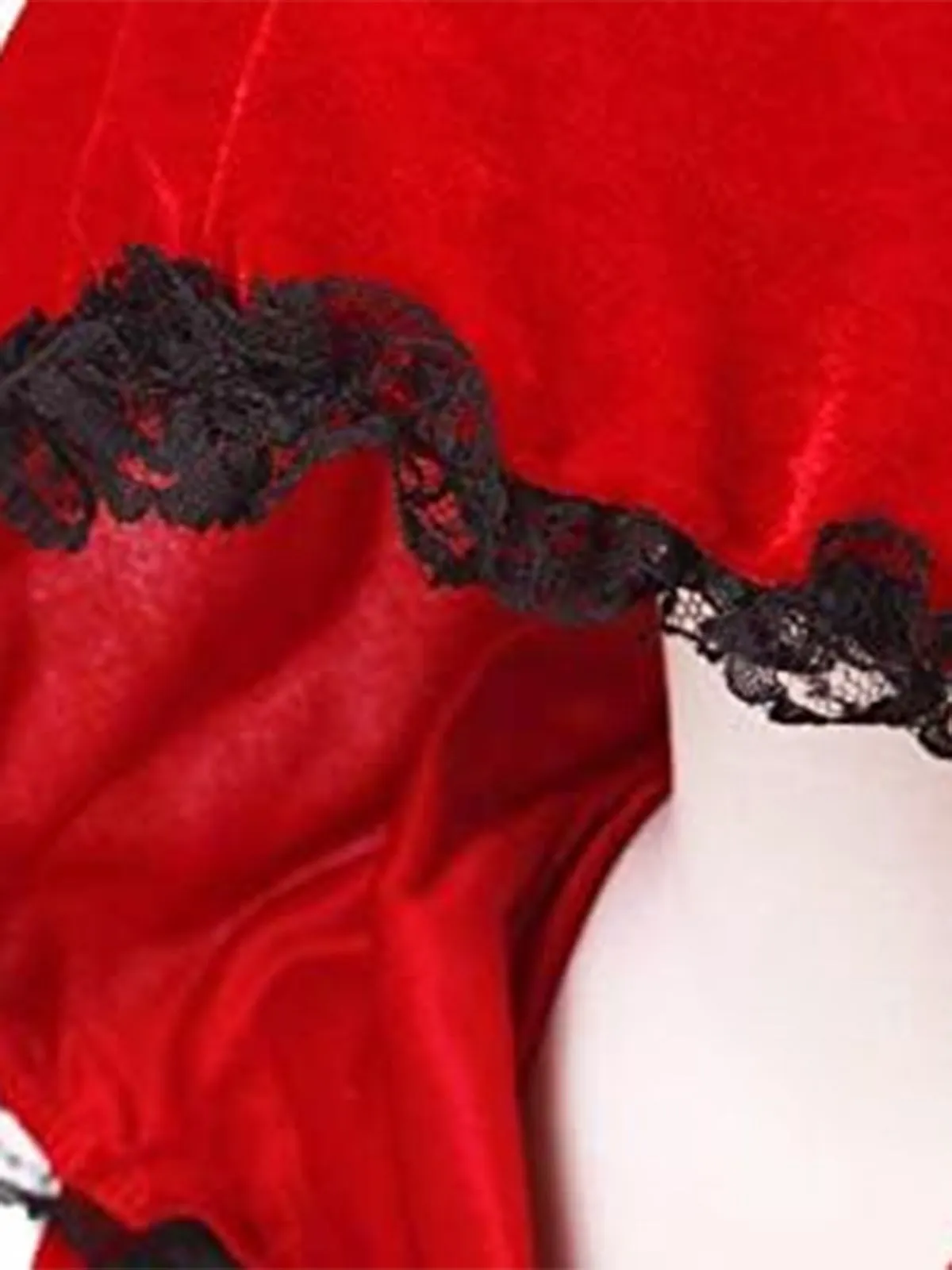 Red 1950s Halloween Lace Trim Velvet Cape sold by Retro Stage product image thumbnail 4