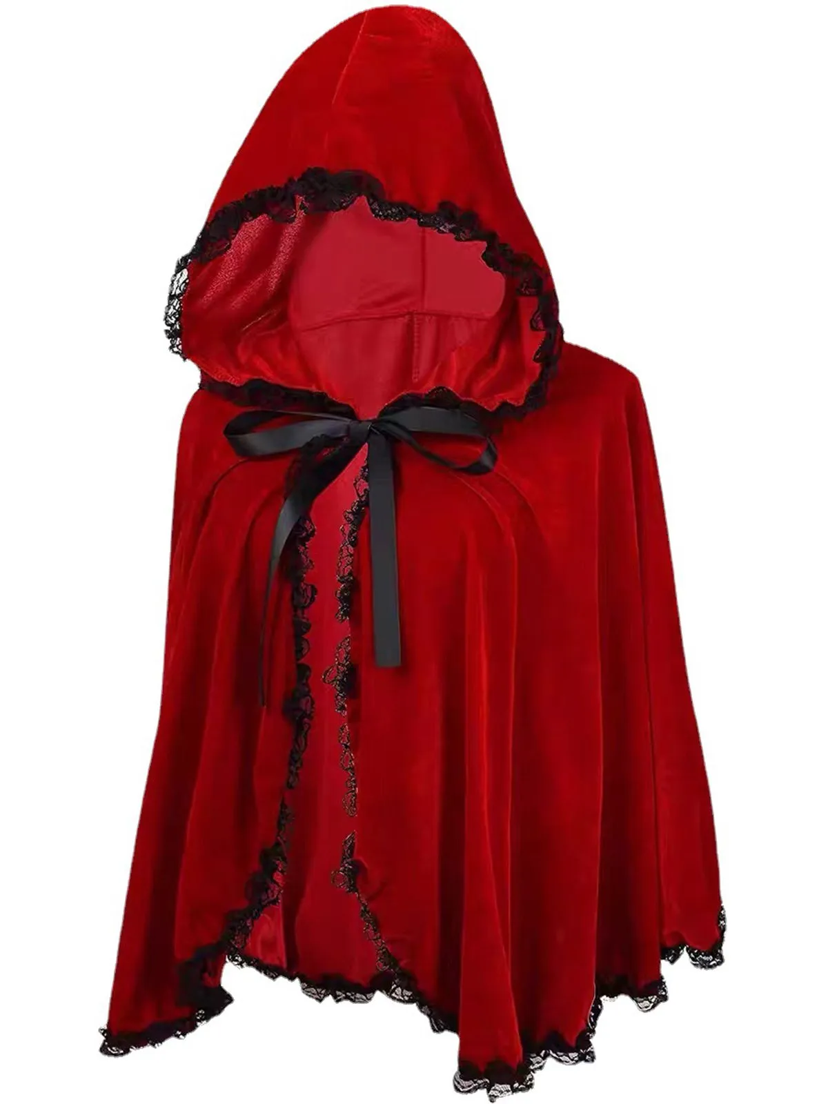 Red 1950s Halloween Lace Trim Velvet Cape sold by Retro Stage product image thumbnail 2
