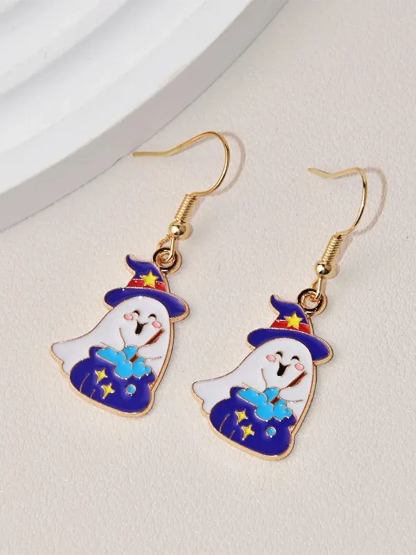 Halloween Cartoon Witch Hat Ghost Drop Earrings sold by Retro Stage