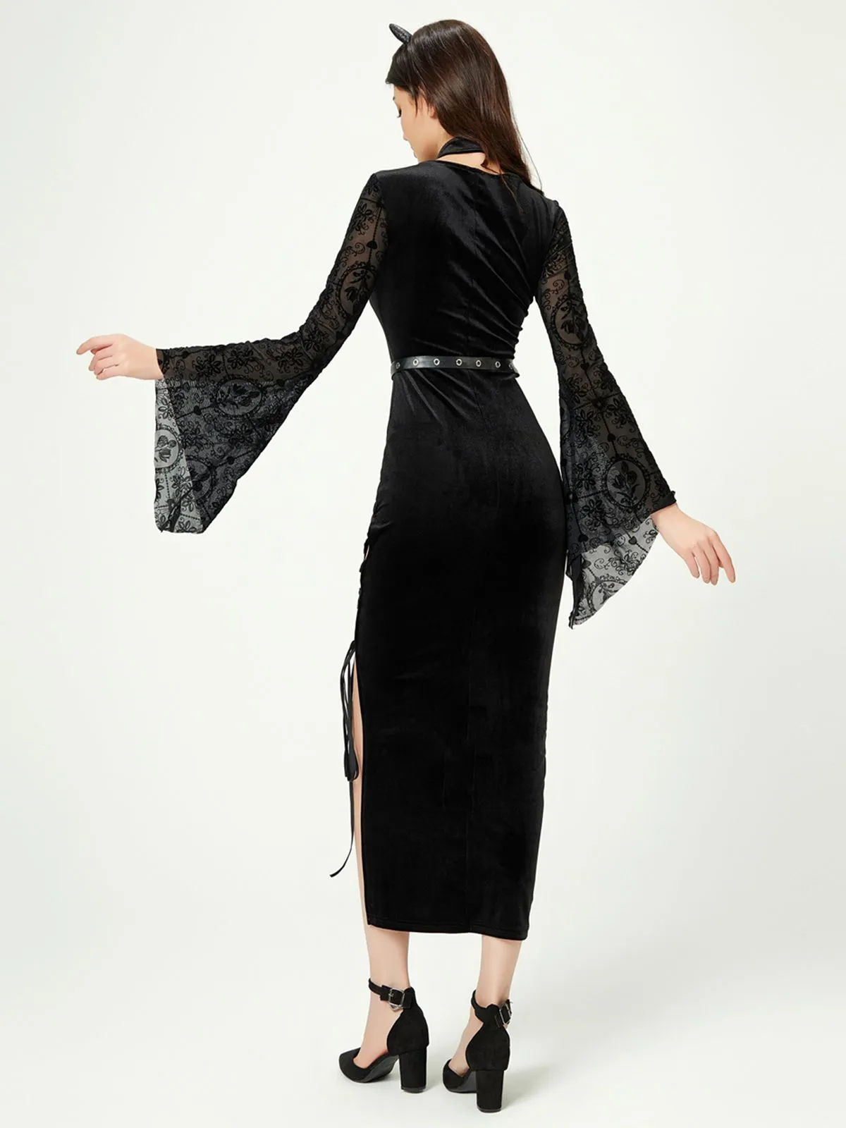 Black 1960s Solid Lace Flare Wrap Dress sold by Retro Stage product image thumbnail 2