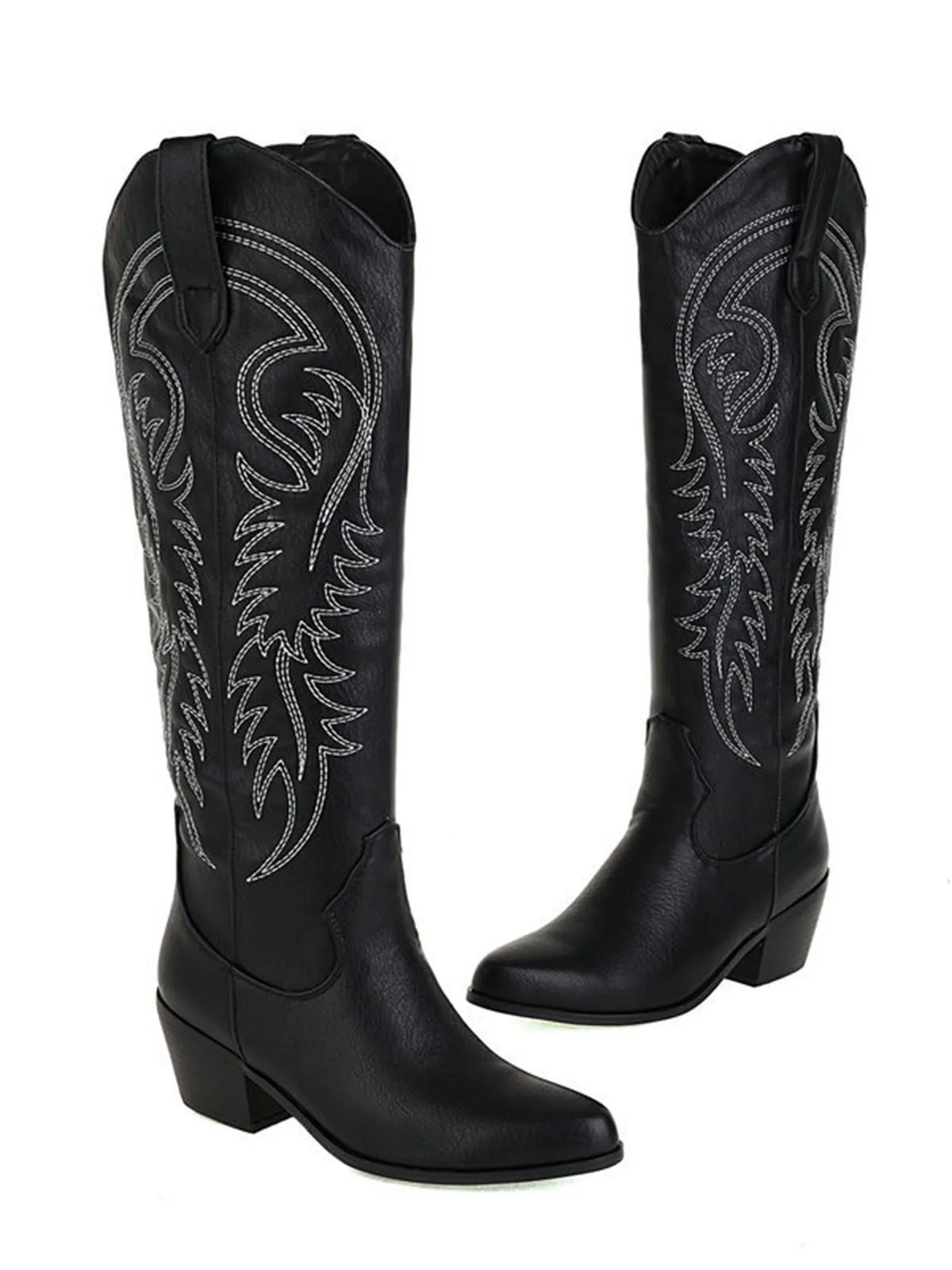 Embroidered Chunky Heel Mid-Calf Cowboy Boots sold by Retro Stage