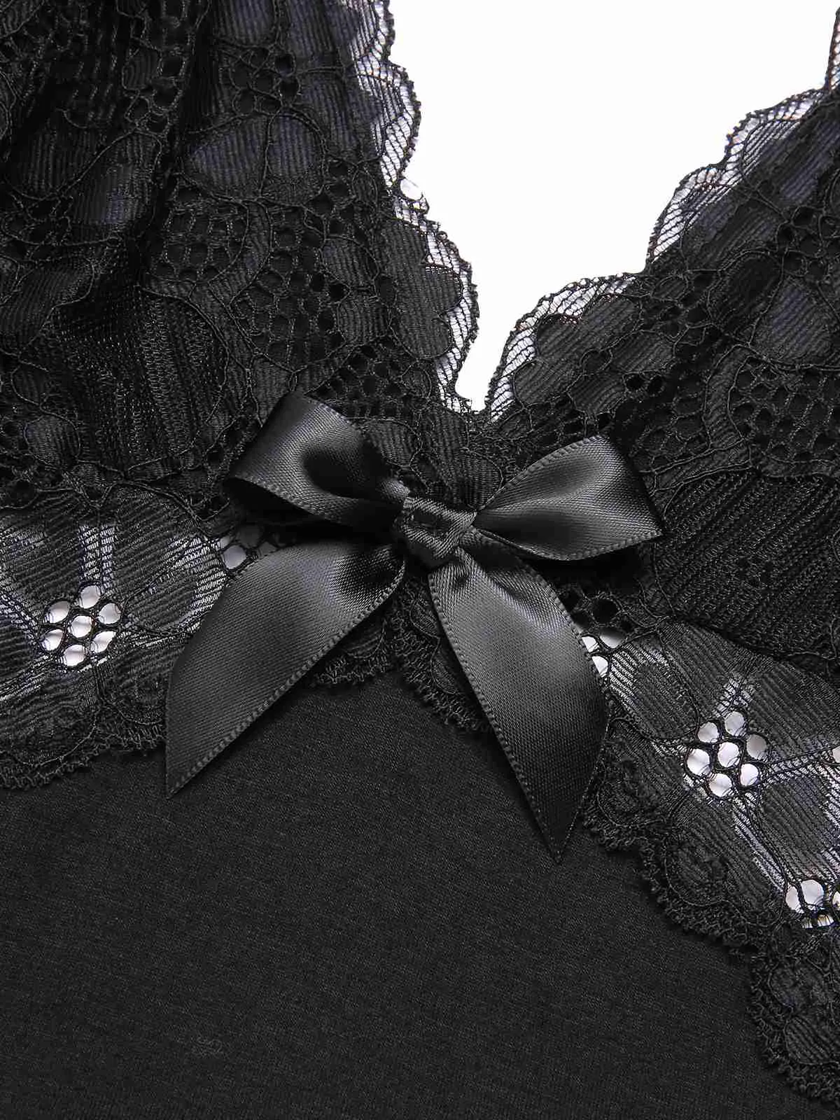 Black 1970s Lace Patchwork Spaghetti Straps Nightgown sold by Retro Stage product image thumbnail 4