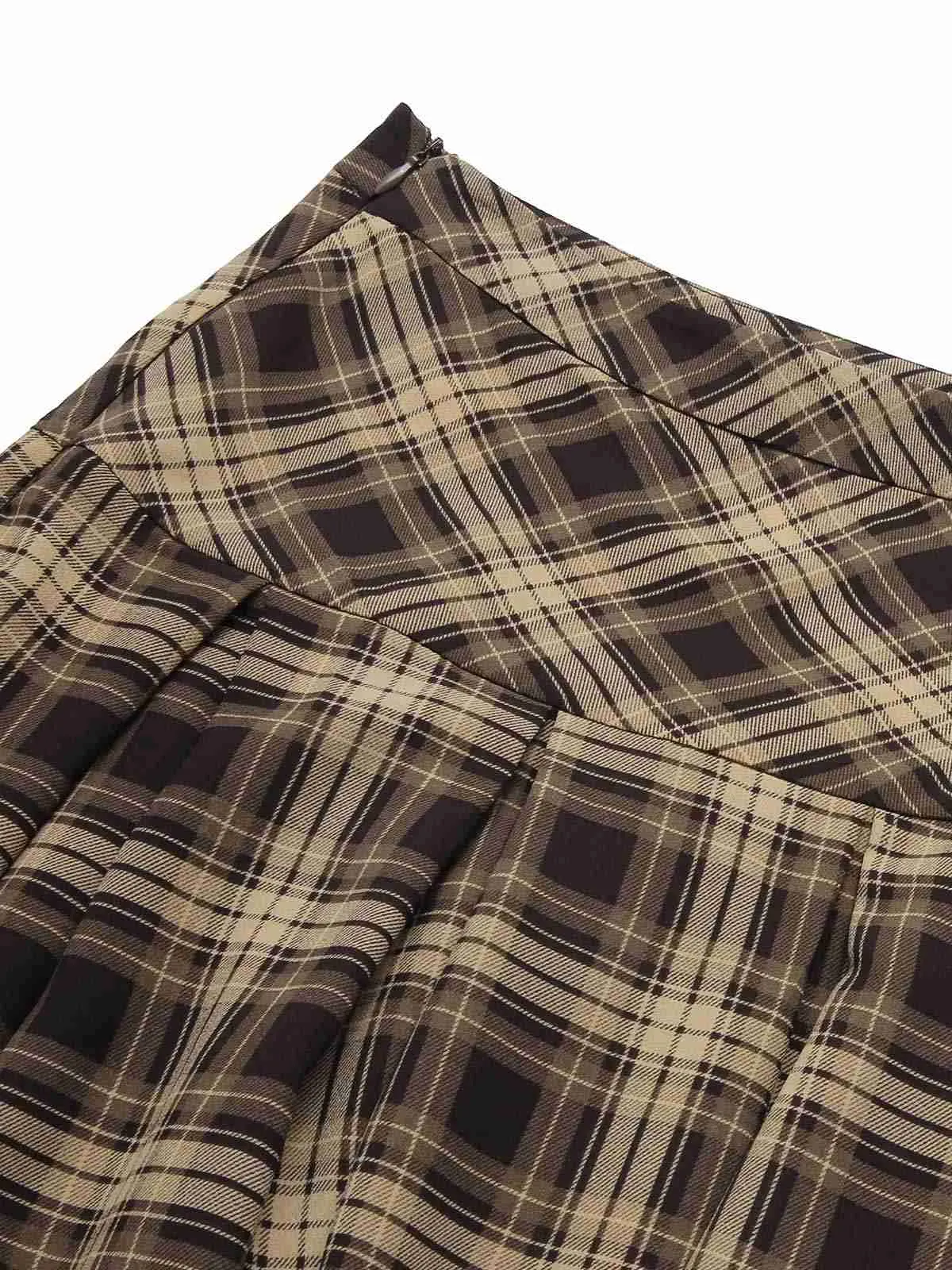 Light Brown 1950s Plaid Pleated Skirt sold by Retro Stage product image thumbnail 5