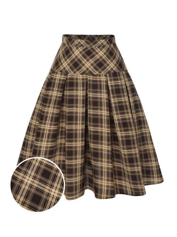 Light Brown 1950s Plaid Pleated Skirt sold by Retro Stage