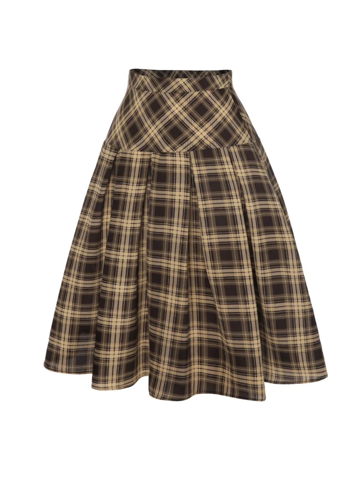 Light Brown 1950s Plaid Pleated Skirt sold by Retro Stage product image thumbnail 3