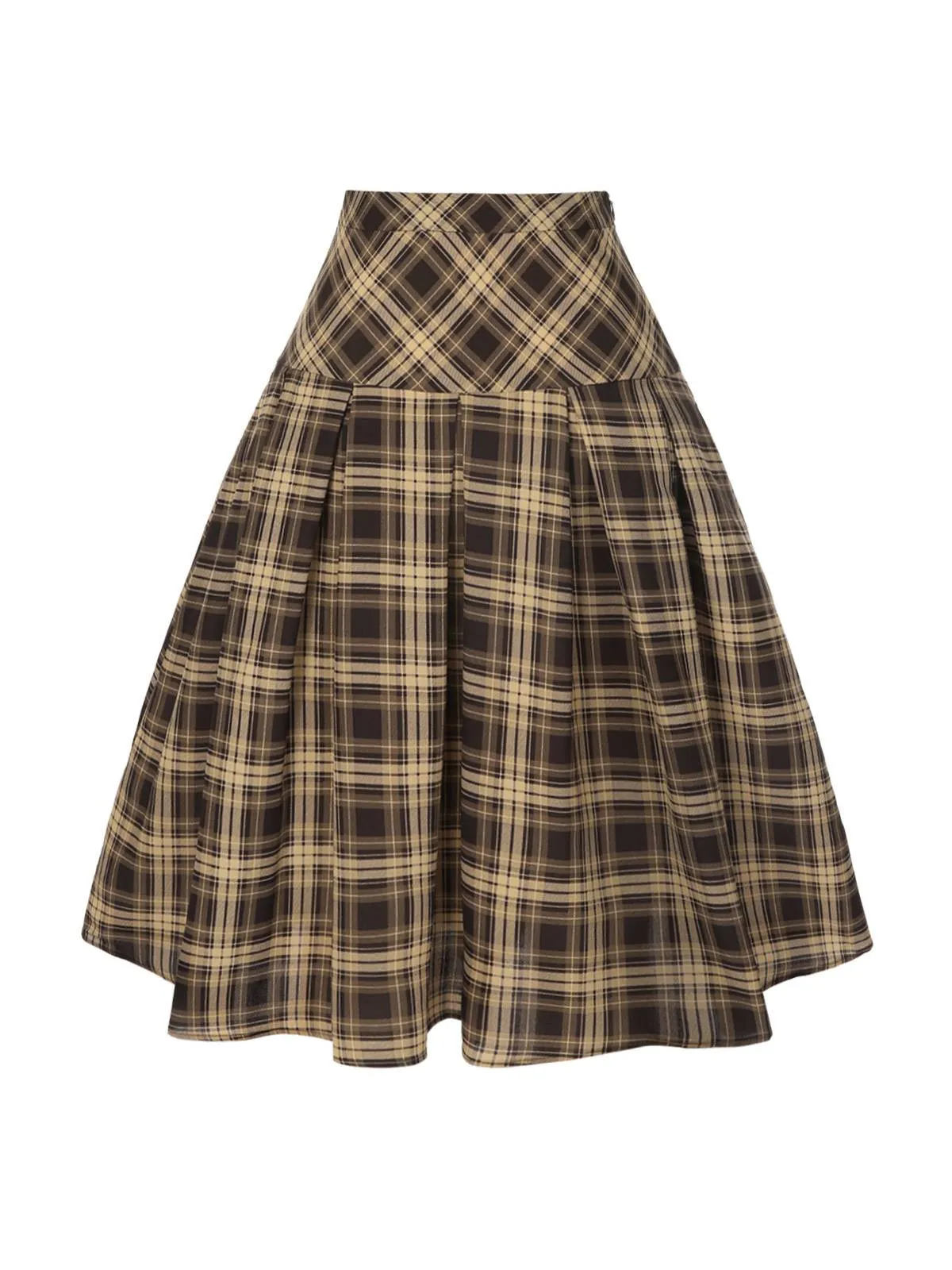 Light Brown 1950s Plaid Pleated Skirt sold by Retro Stage product image thumbnail 4