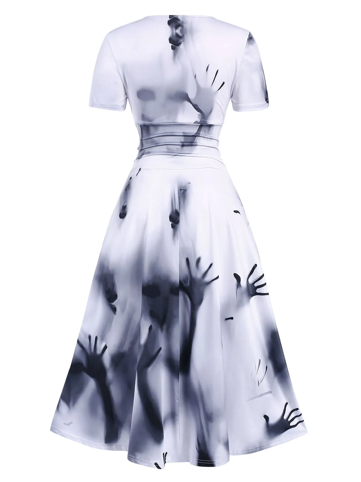 Black 1940s V-Neck Halloween Handprints Dress sold by Retro Stage product image thumbnail 4