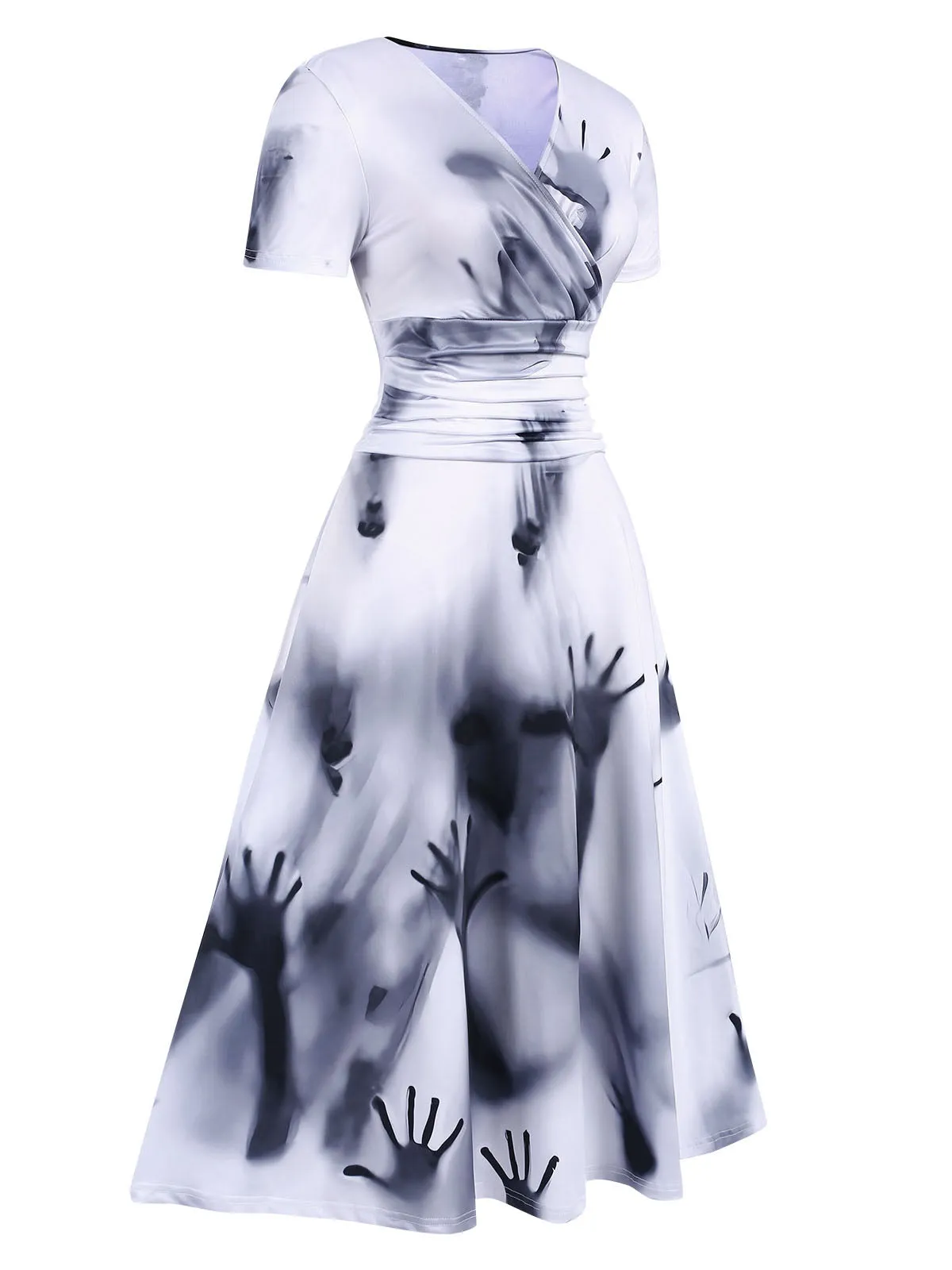 Black 1940s V-Neck Halloween Handprints Dress sold by Retro Stage product image thumbnail 3