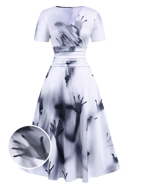 Black 1940s V-Neck Halloween Handprints Dress sold by Retro Stage