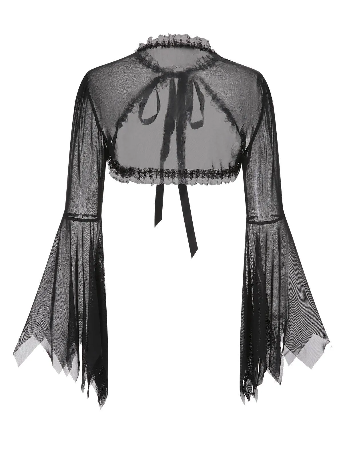 Black 1950s Flare Sleeved Lace-Up Sheer Cape sold by Retro Stage product image thumbnail 3