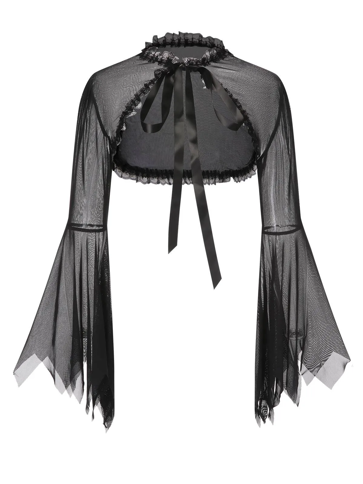 Black 1950s Flare Sleeved Lace-Up Sheer Cape sold by Retro Stage