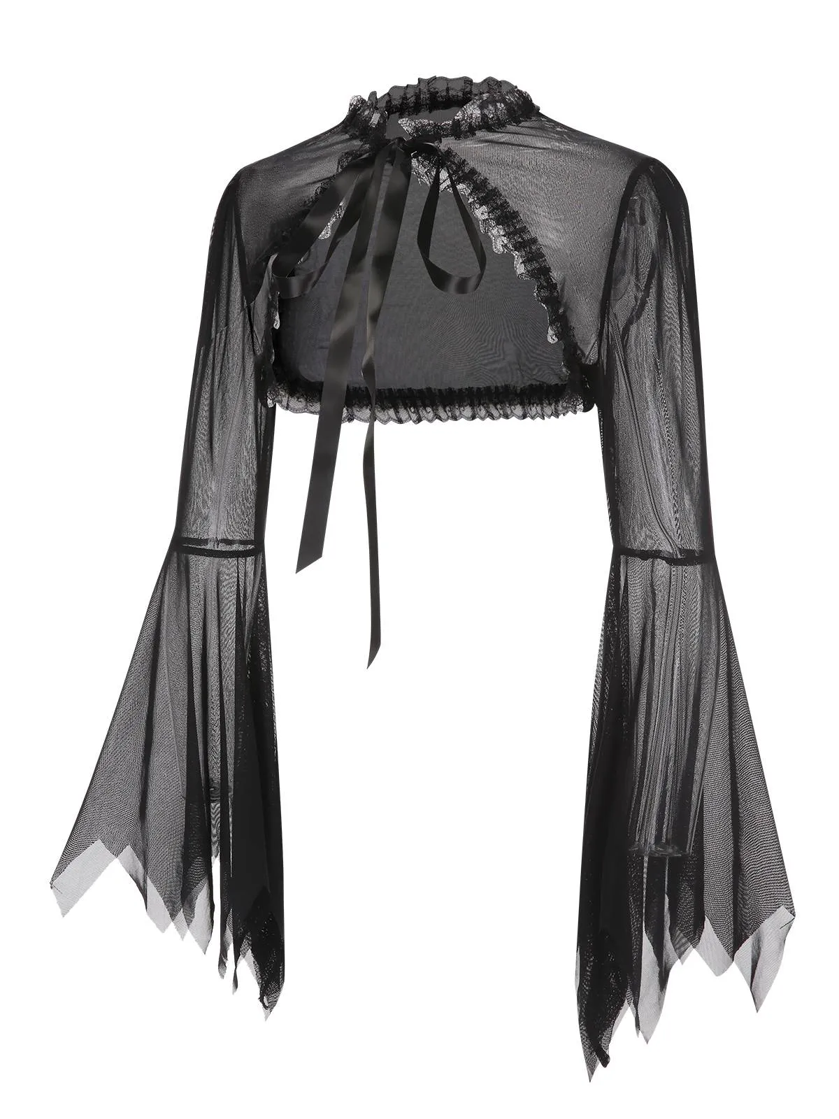 Black 1950s Flare Sleeved Lace-Up Sheer Cape sold by Retro Stage product image thumbnail 2