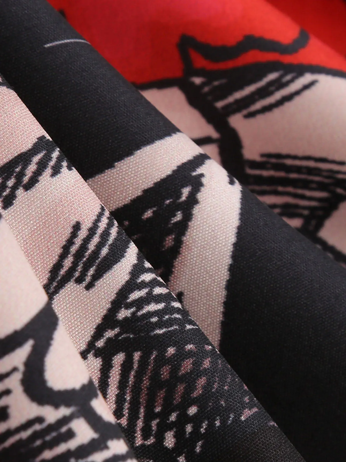 Black 1950s Cold-Shoulder Halloween Skull Roses Dress sold by Retro Stage product image thumbnail 4