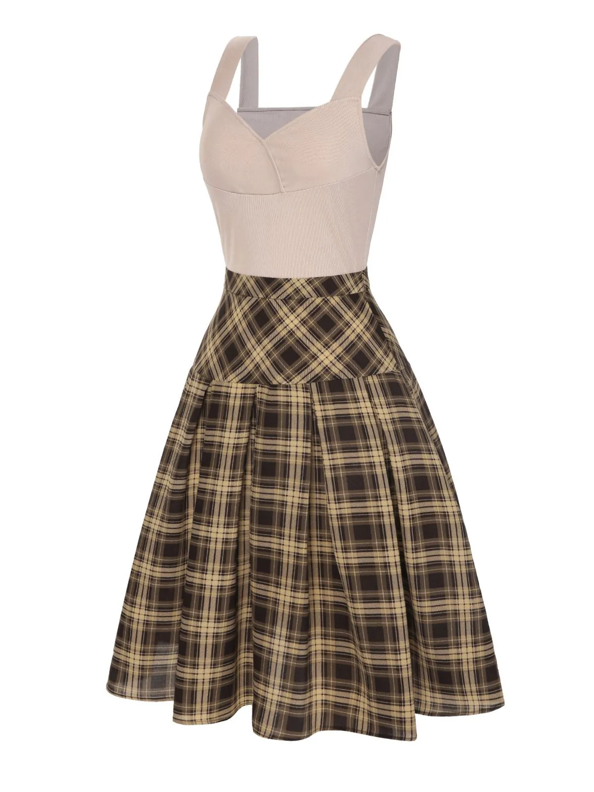 2PCS 1950s Beige Knitted Top & Plaid Pleated Skirt sold by Retro Stage product image thumbnail 3