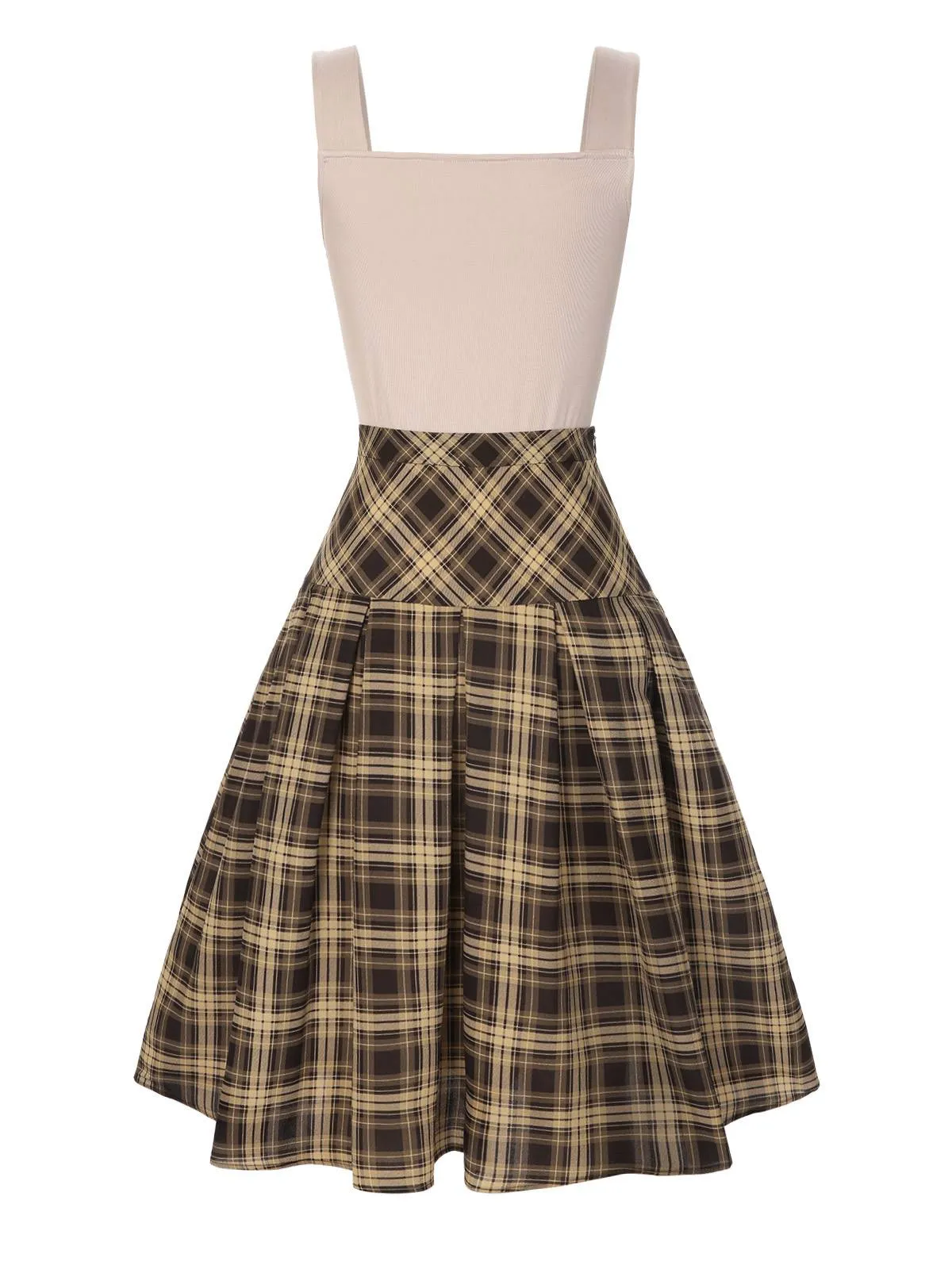 2PCS 1950s Beige Knitted Top & Plaid Pleated Skirt sold by Retro Stage product image thumbnail 4