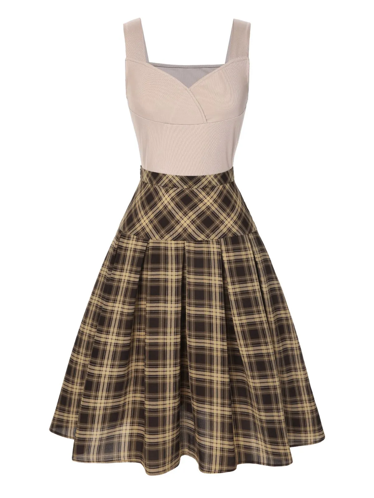 2PCS 1950s Beige Knitted Top & Plaid Pleated Skirt sold by Retro Stage product image thumbnail 2