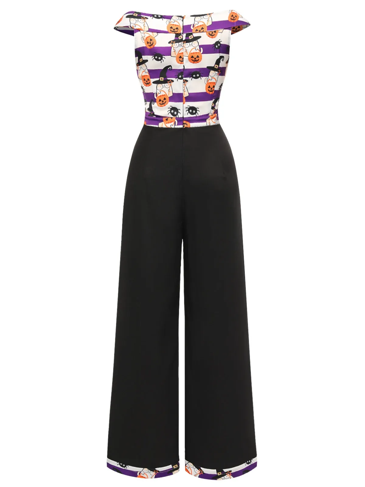 Black 1950s Pumpkin Off Shoulder Patchwork Jumpsuit sold by Retro Stage product image thumbnail 4