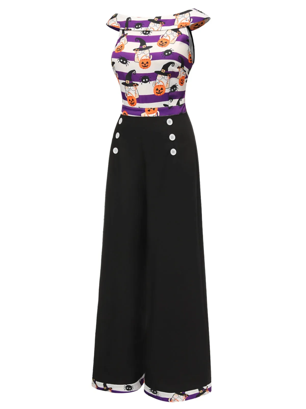 Black 1950s Pumpkin Off Shoulder Patchwork Jumpsuit sold by Retro Stage product image thumbnail 3