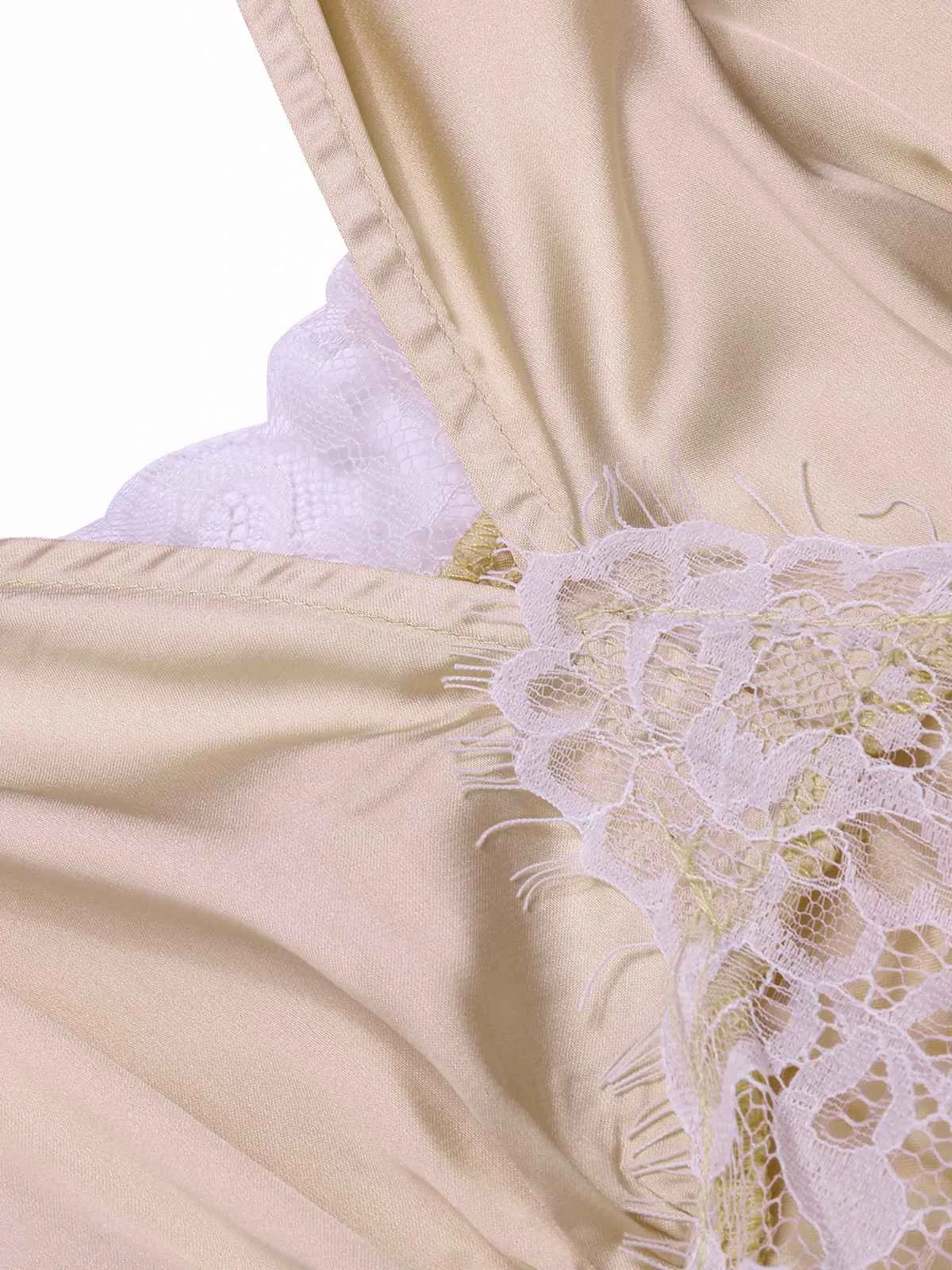 Champagne 1930s Solid Lace Satin Nightgown sold by Retro Stage product image thumbnail 5