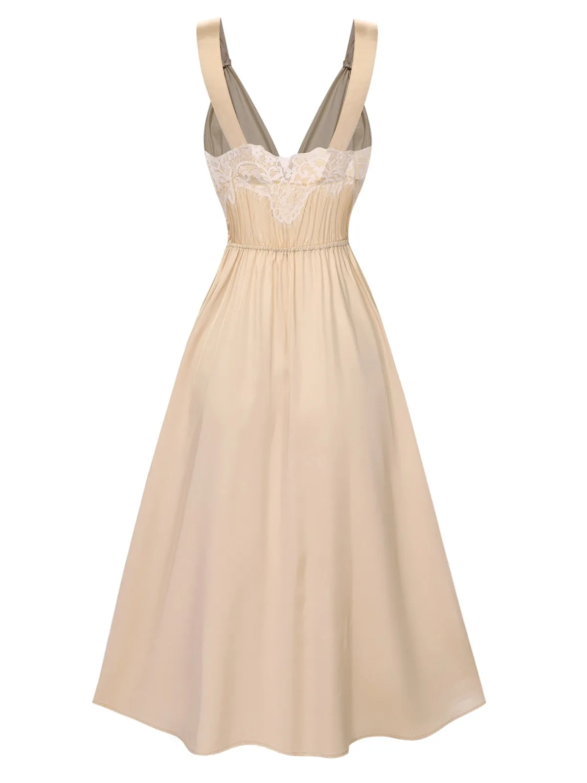 Champagne 1930s Solid Lace Satin Nightgown sold by Retro Stage product image thumbnail 3