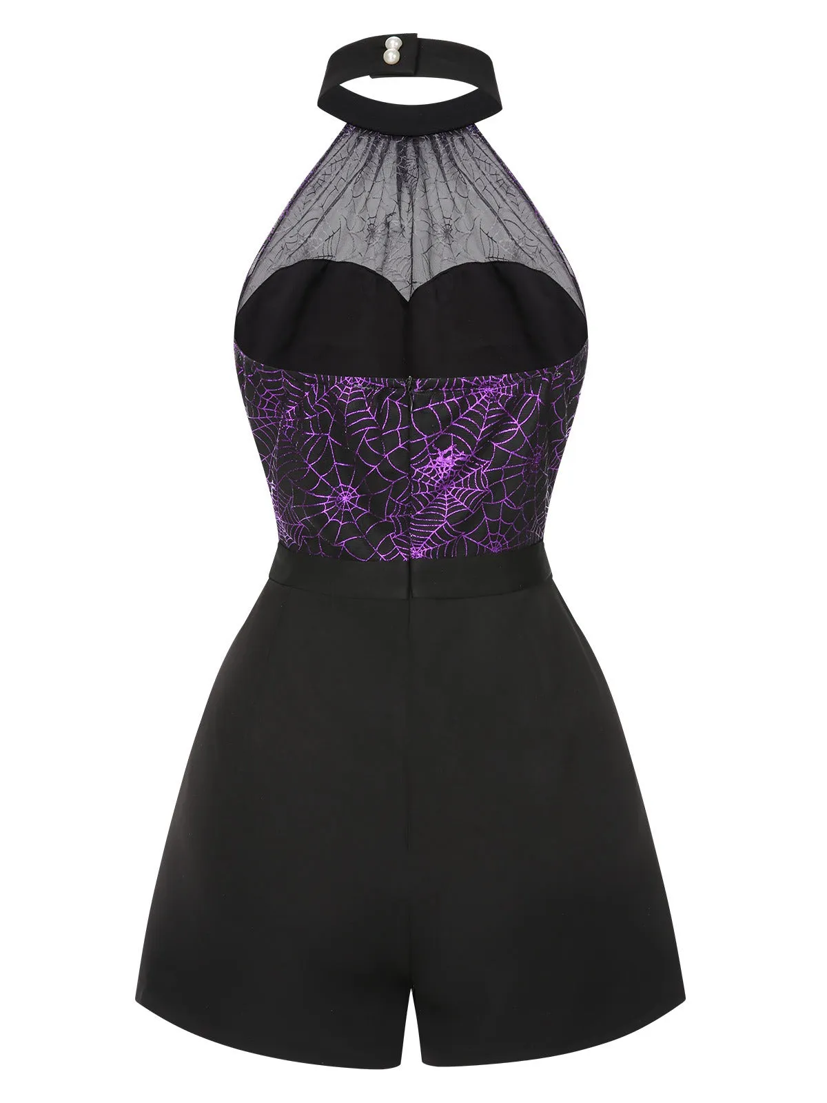 Black 1950s Spiderweb Laser Mesh Halter Romper sold by Retro Stage product image thumbnail 3