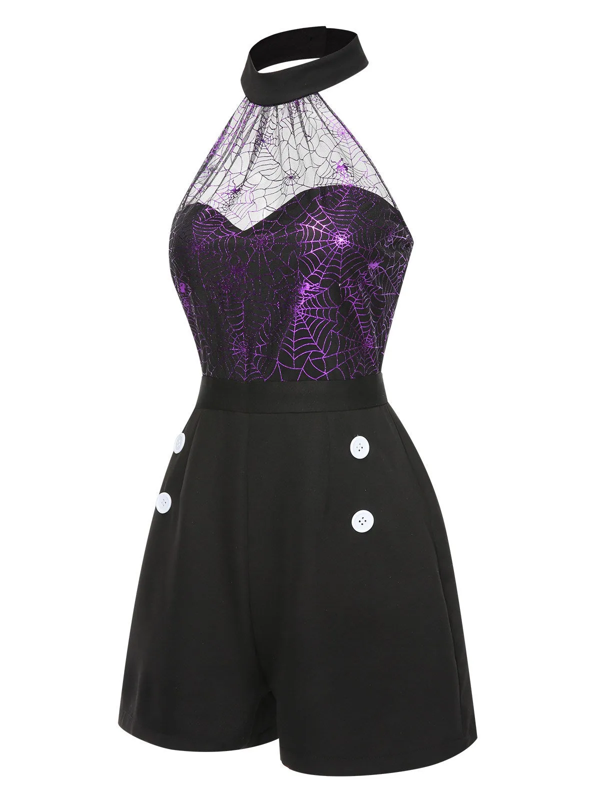 Black 1950s Spiderweb Laser Mesh Halter Romper sold by Retro Stage product image thumbnail 4