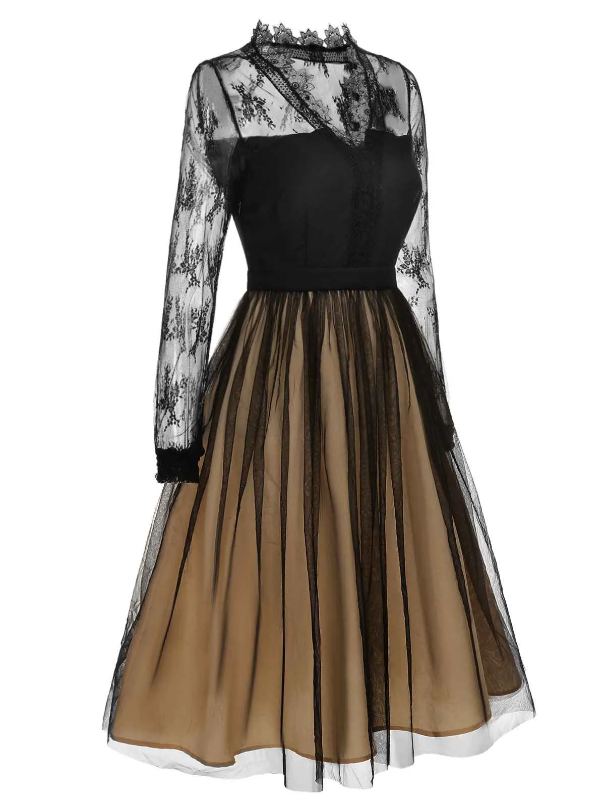 Black 1950s Lace Patchwork Mesh Dress sold by Retro Stage product image thumbnail 3