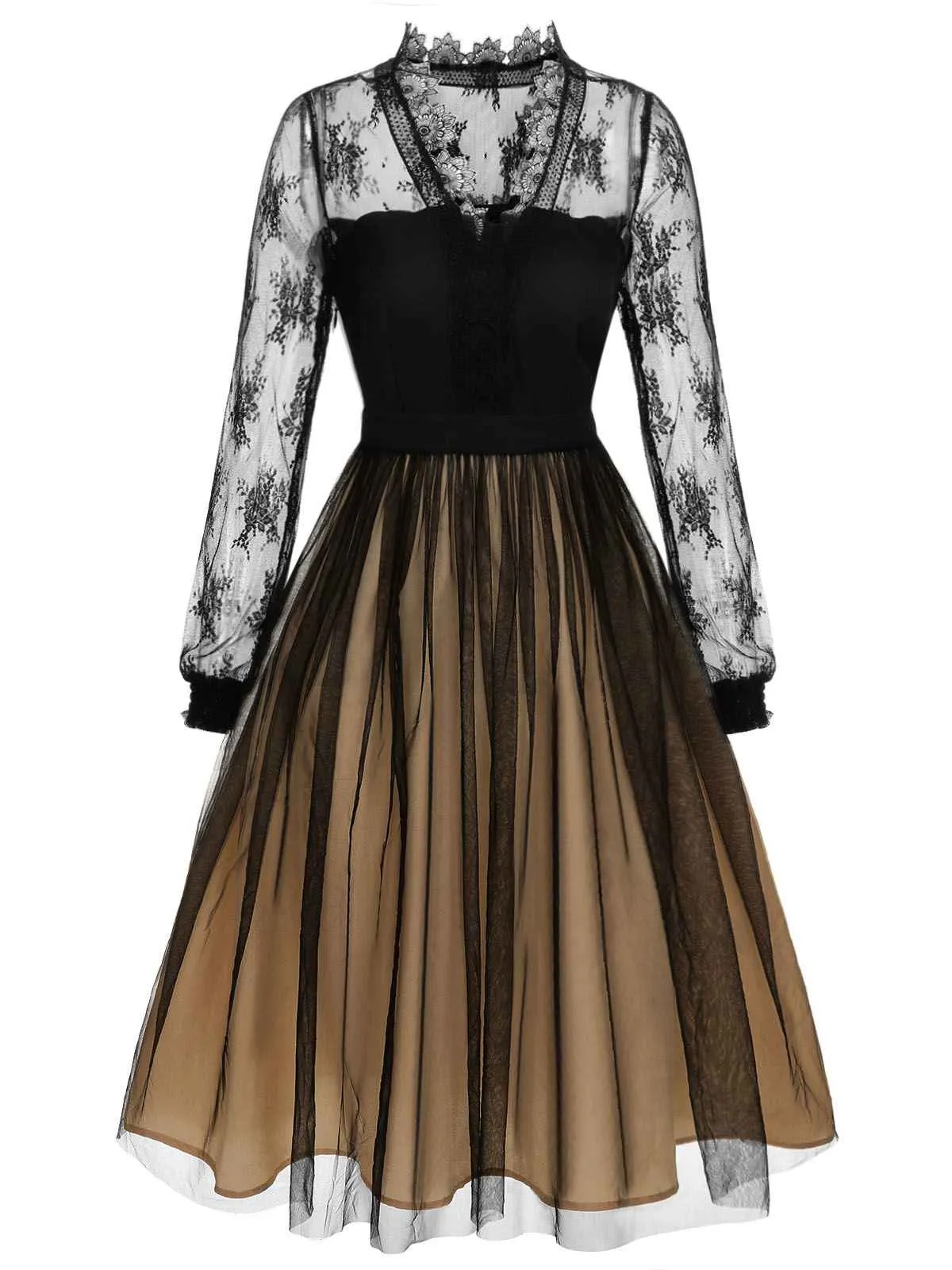 Black 1950s Lace Patchwork Mesh Dress sold by Retro Stage product image thumbnail 2