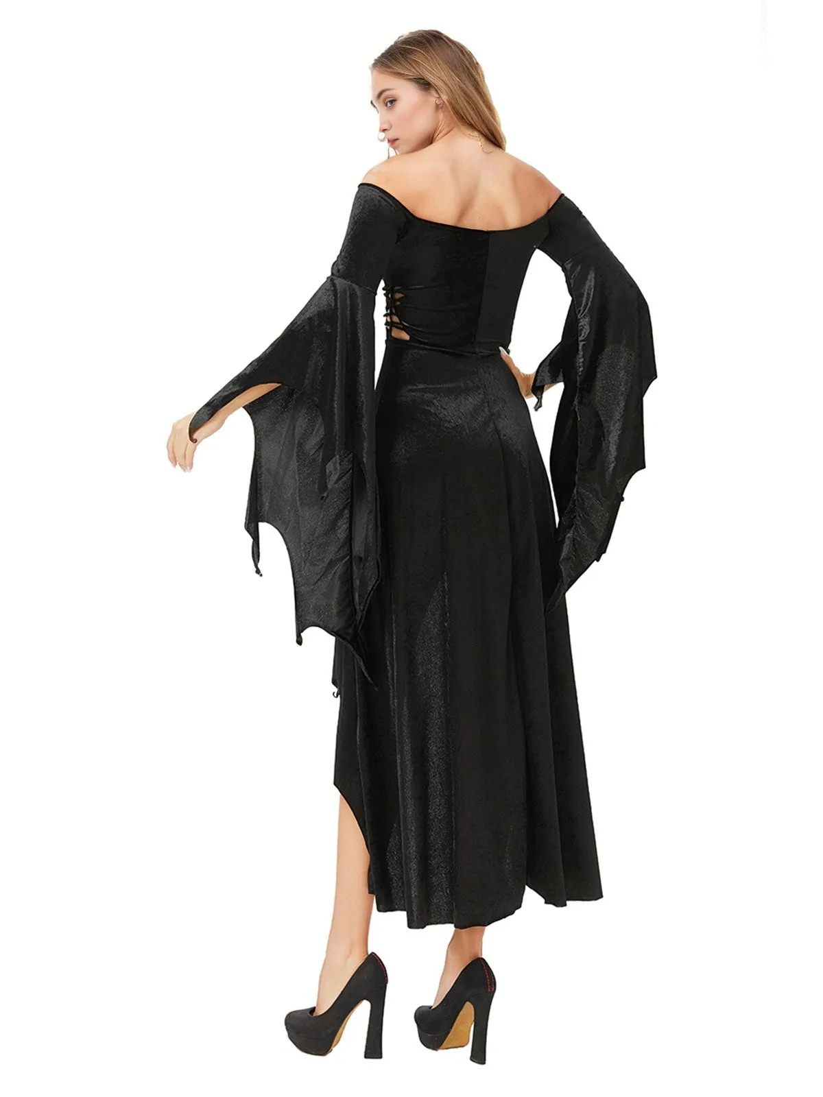 Black 1980s Gothic Hollow Out Flare Sleeves Dress sold by Retro Stage product image thumbnail 2