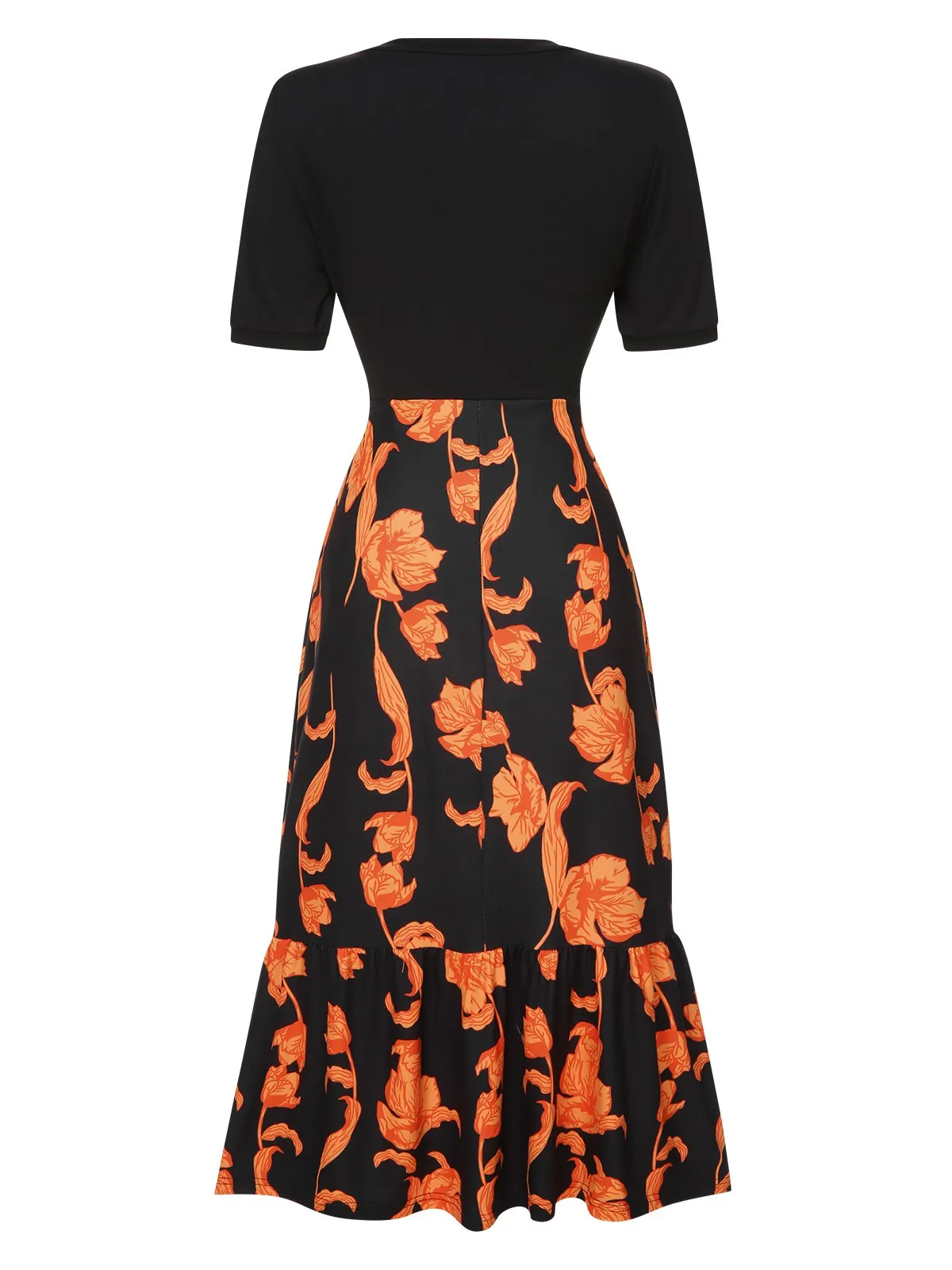 Black 1930s Irregular Neckline Floral Patchwork Dress sold by Retro Stage product image thumbnail 3
