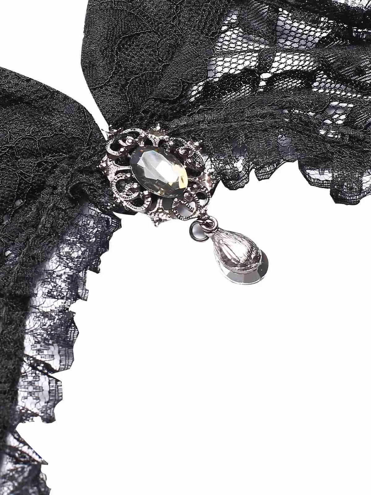 Black 1960s Flare Sleeved Lace Rhinestone Sheer Cape sold by Retro Stage product image thumbnail 4