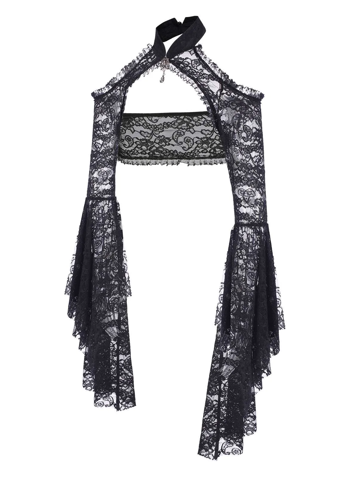 Black 1960s Flare Sleeved Lace Rhinestone Sheer Cape sold by Retro Stage product image thumbnail 3