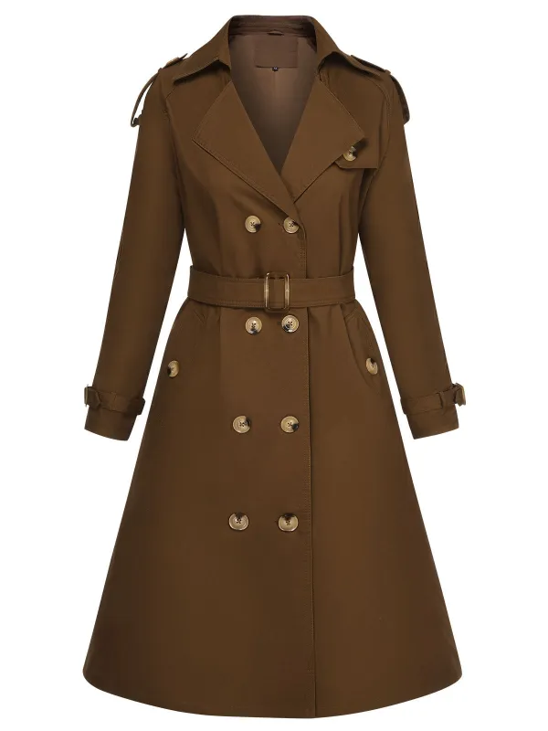Coffee 1950s Buttoned Lapel Trench Coat sold by Retro Stage