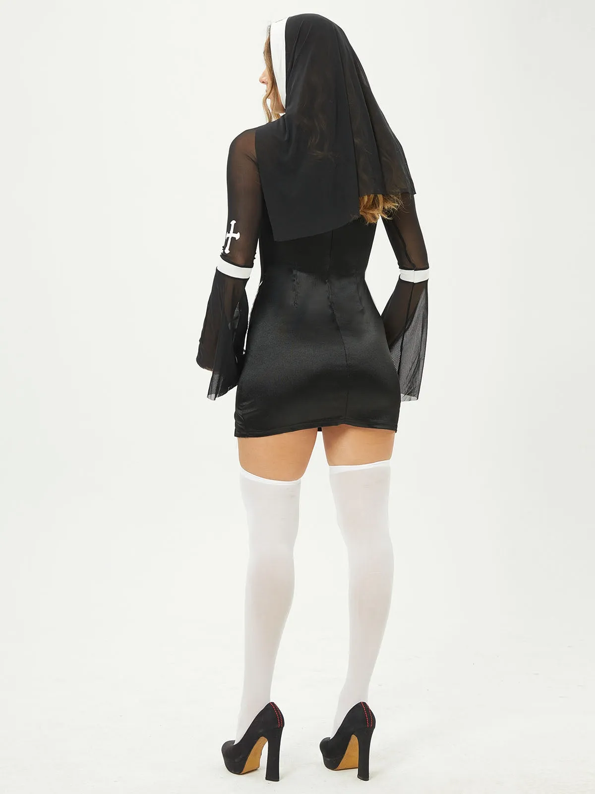 Black 1960s Stand Collar Mesh Flare Sleeves Dress sold by Retro Stage product image thumbnail 2