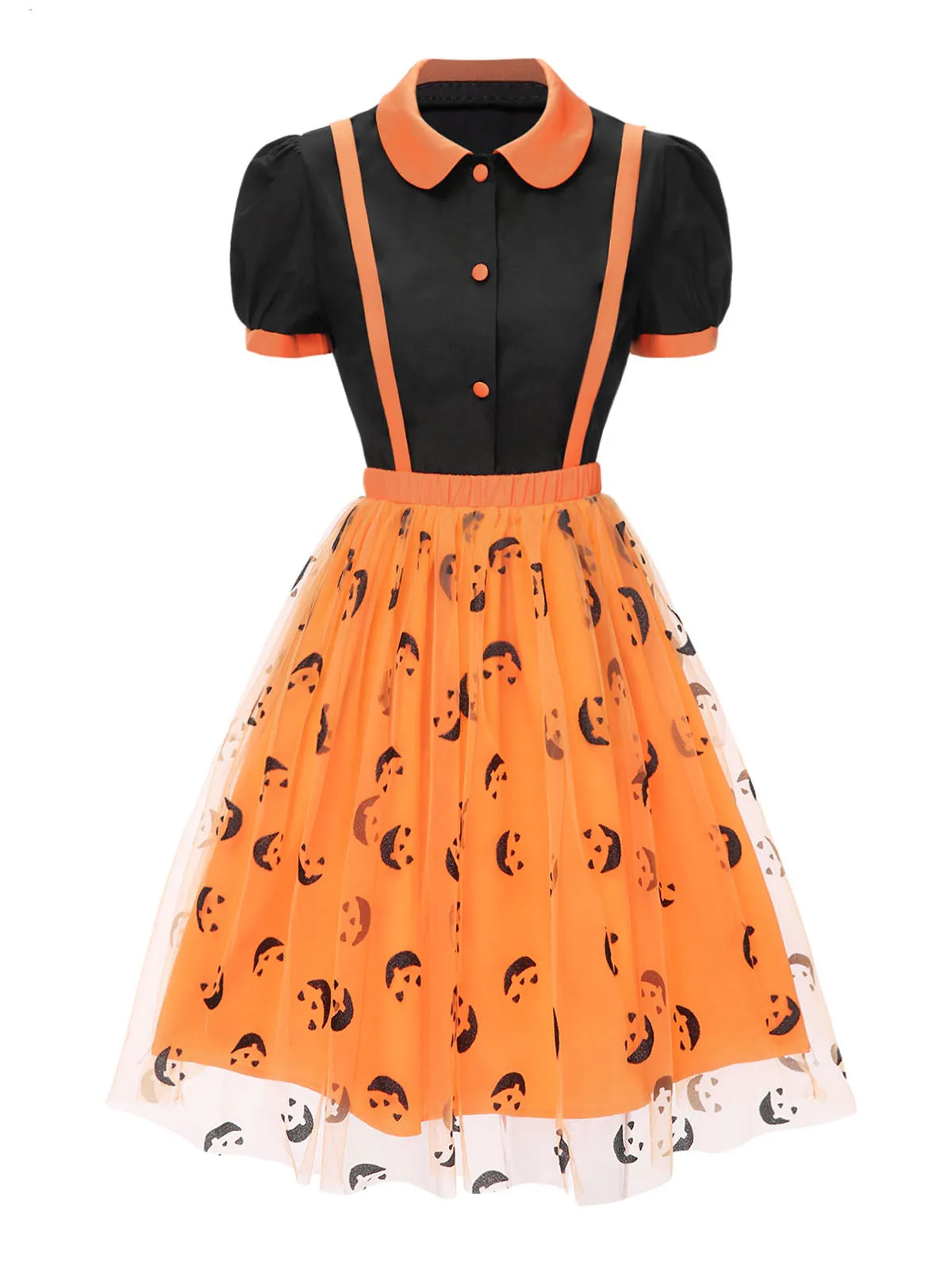 2PCS 1940s Halloween Peter Pan Collar Blouse & Smiley Face Mesh Skirt sold by Retro Stage product image thumbnail 2