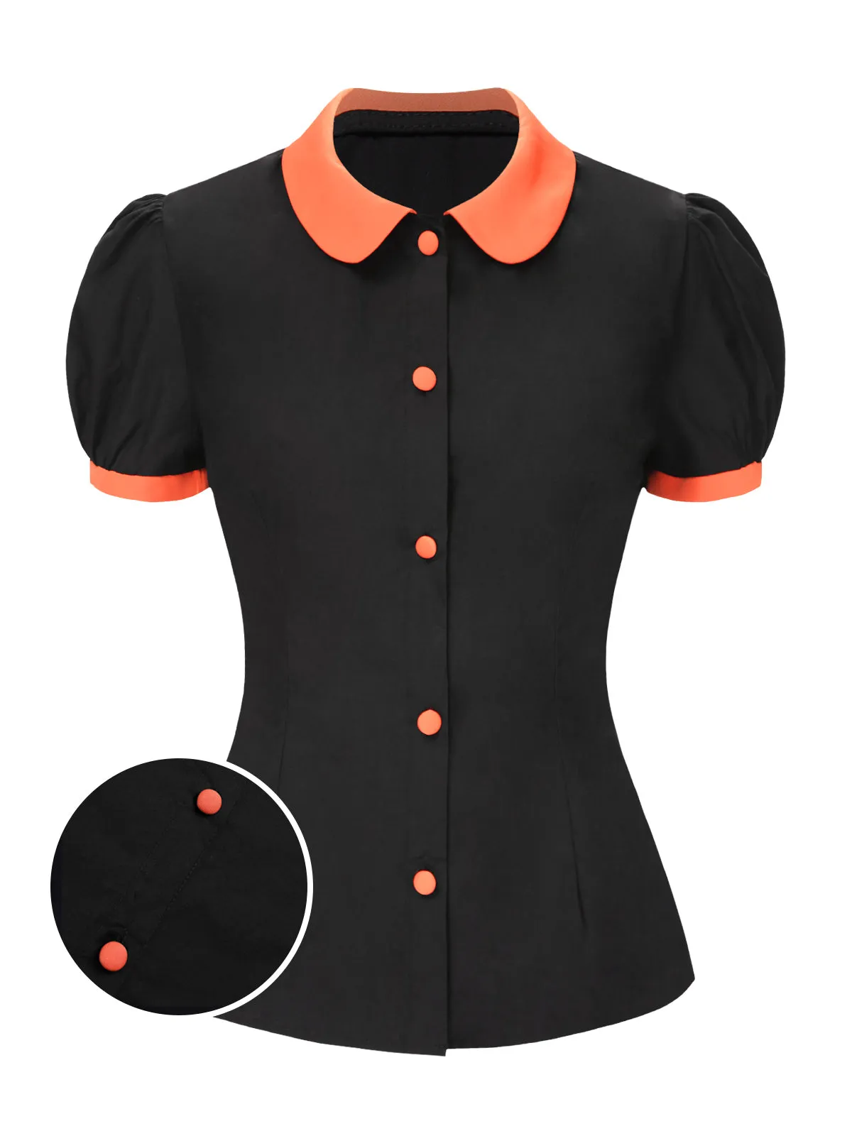 Black 1940s Peter Pan Collar Halloween Puff Sleeve Blouse sold by Retro Stage