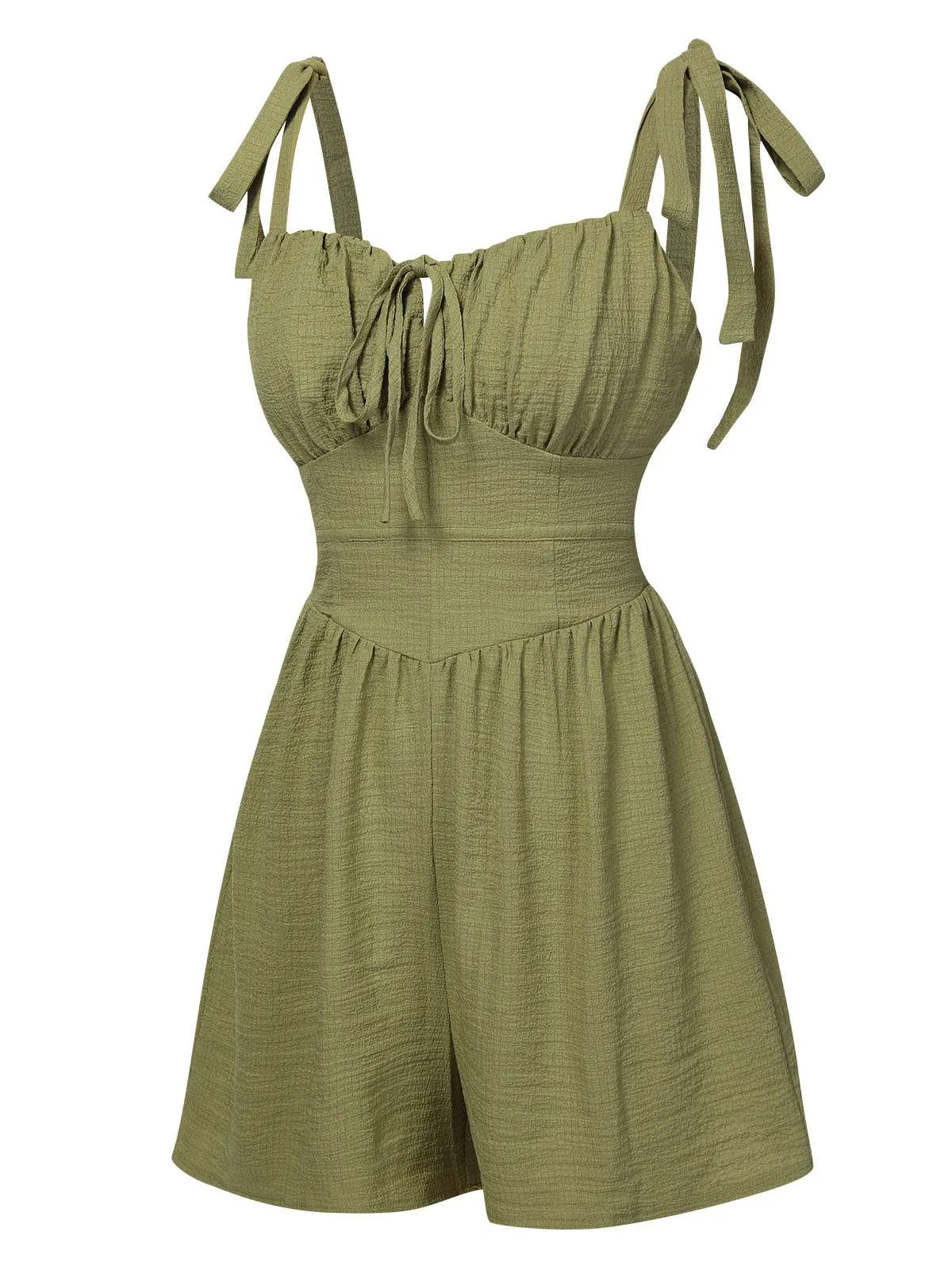 Light Green 1950s Solid Bind Pleated Romper sold by Retro Stage product image thumbnail 3