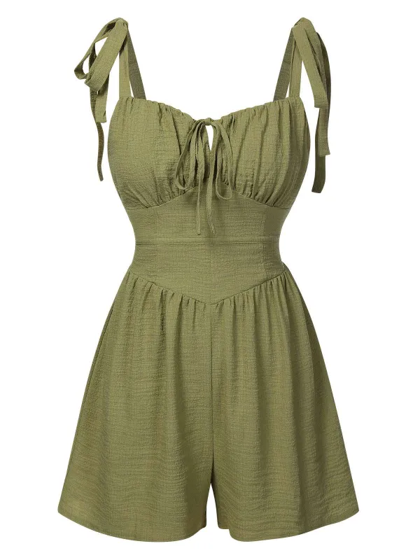 Light Green 1950s Solid Bind Pleated Romper sold by Retro Stage
