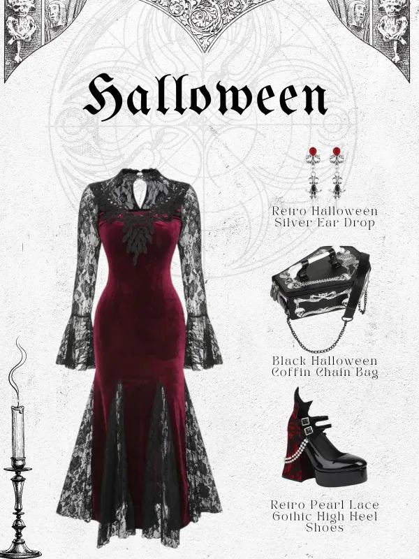 1930s Lace Long Sleeve Fishtail Dress sold by Retro Stage