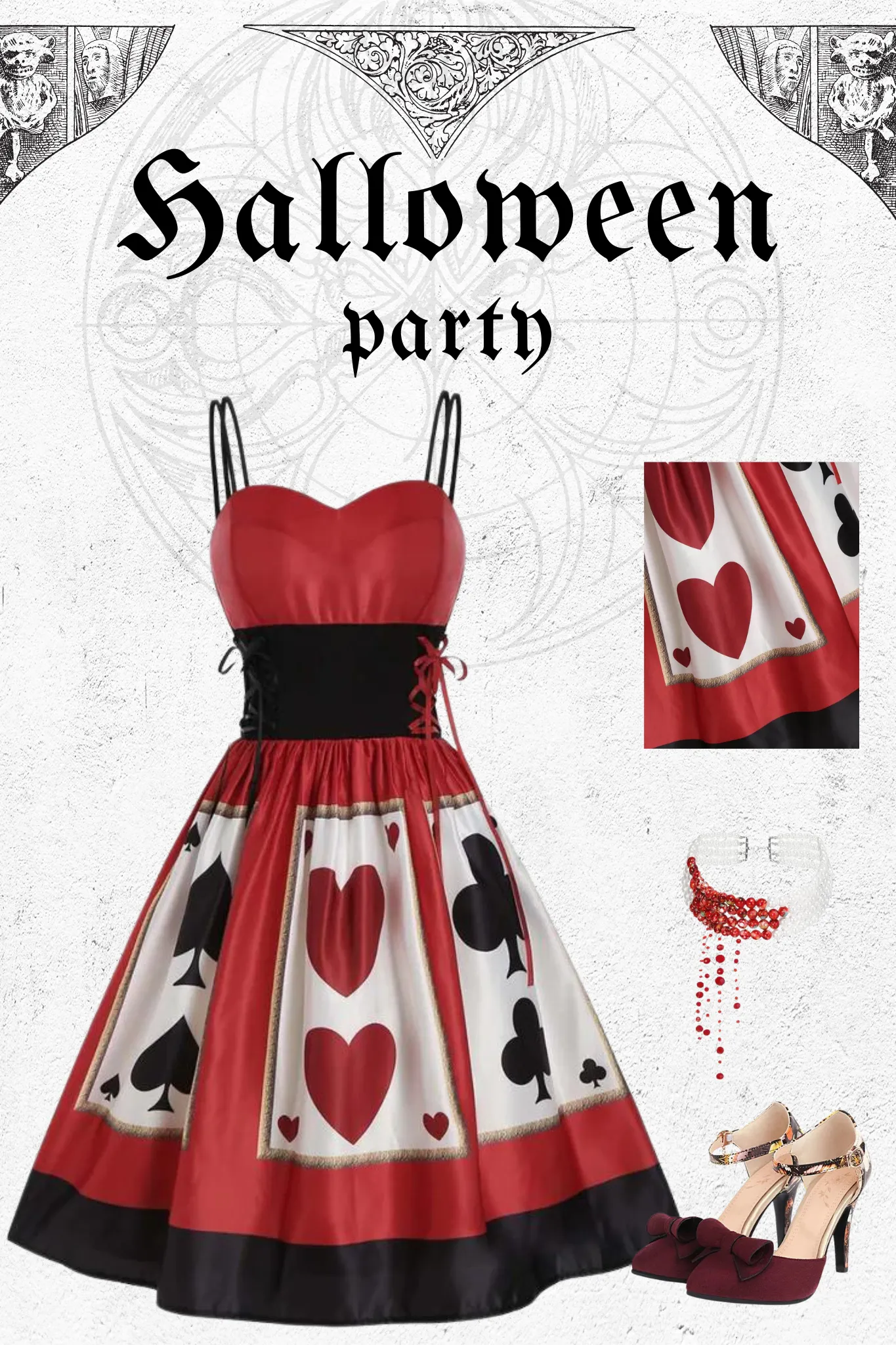 Red 1950s Strap Poker Costume Dress sold by Retro Stage