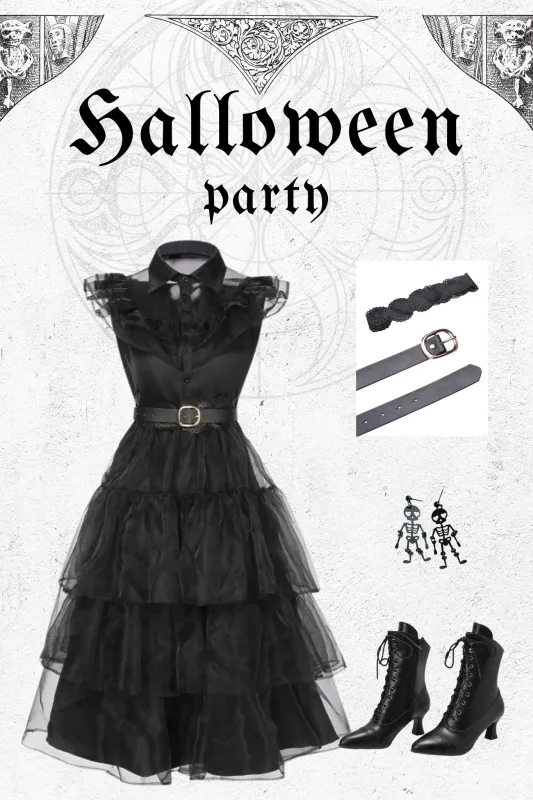 Black 1950s Halloween Lace Belt Dress sold by Retro Stage