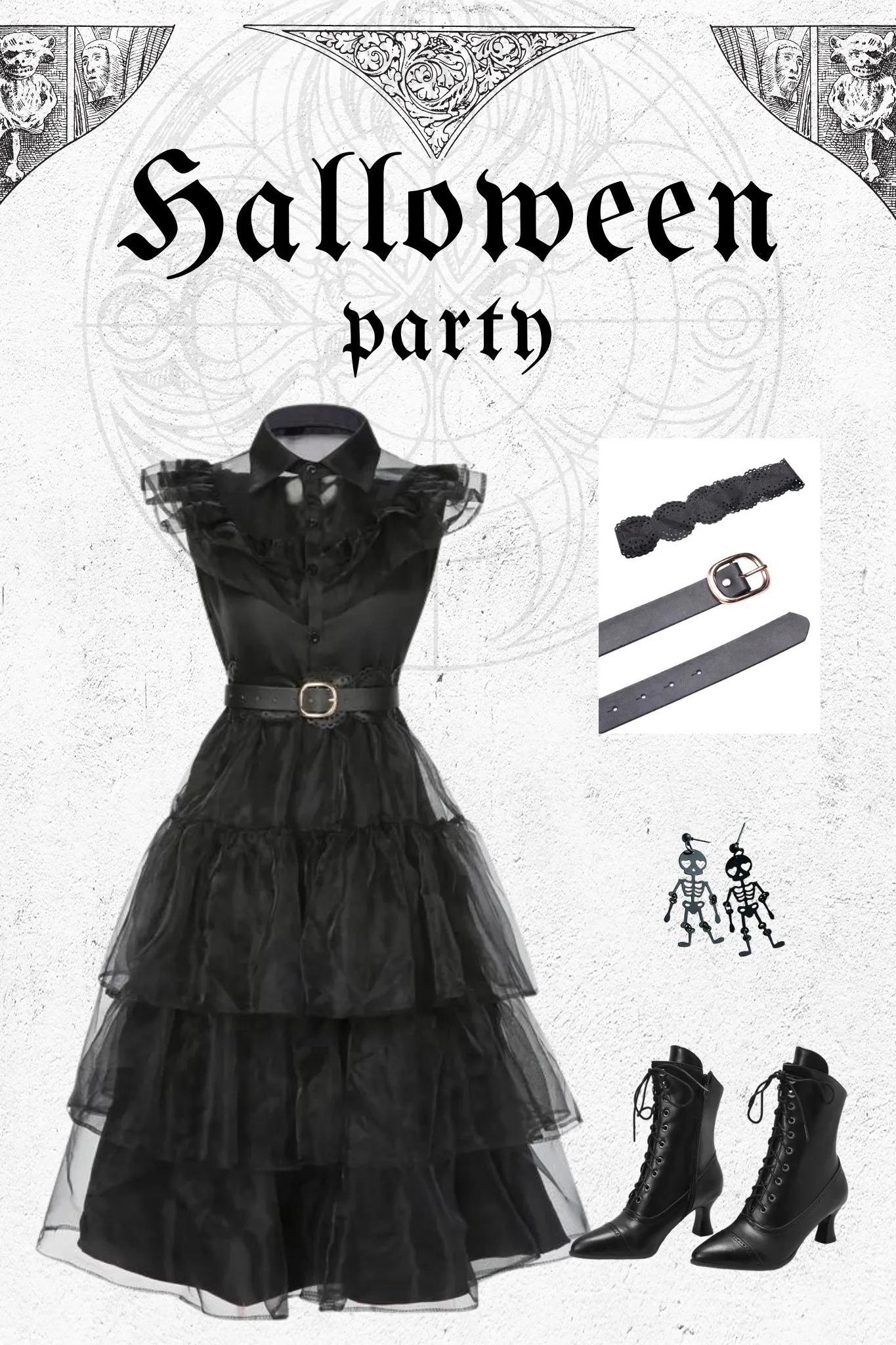 Black 1950s Halloween Lace Belt Dress sold by Retro Stage