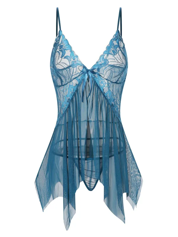 1970s Spaghetti Strap Lace Sheer Sleepwear sold by Retro Stage