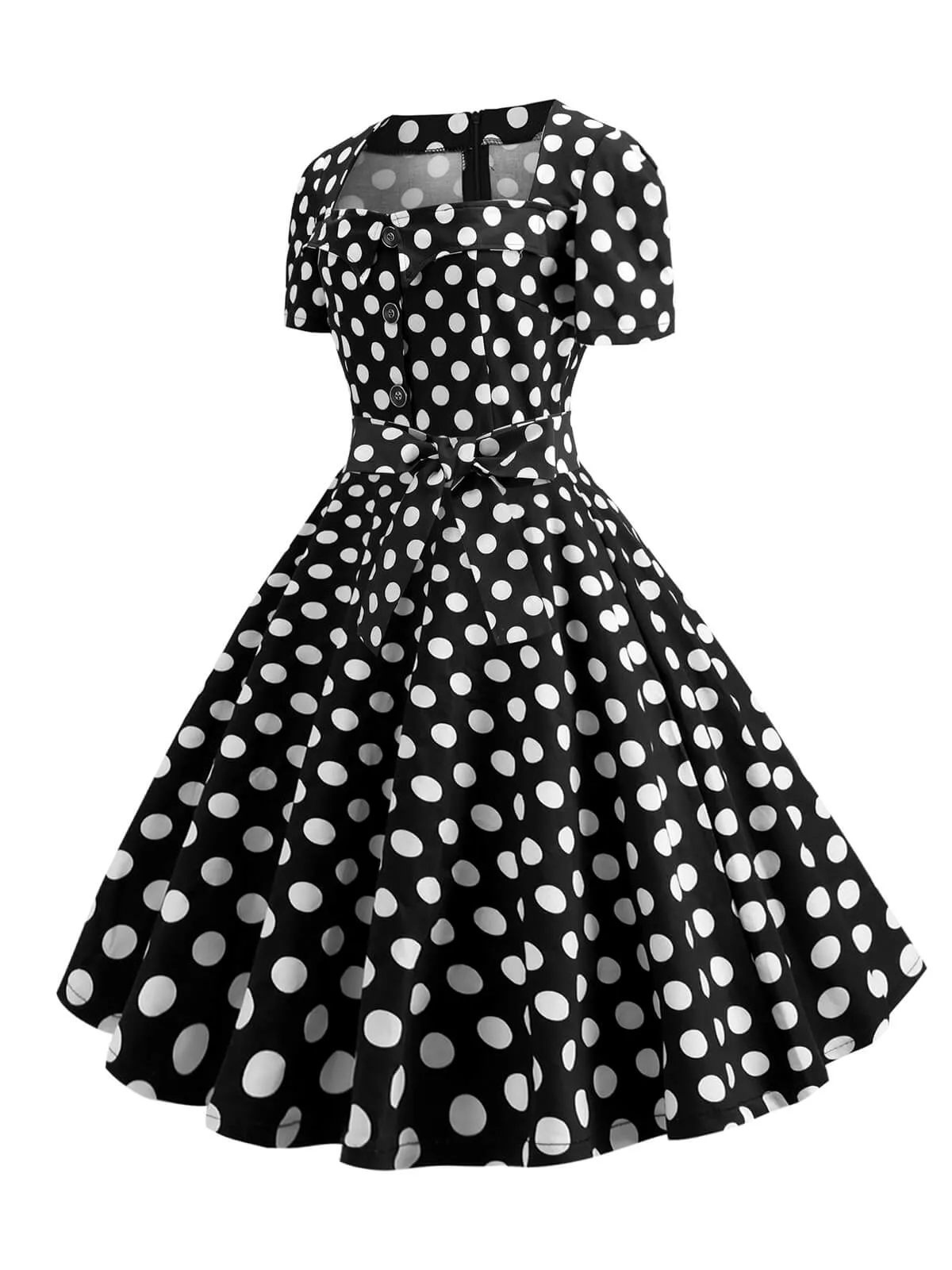 1950s Square Neck Short Sleeves Dress With Accessories Set sold by Retro Stage product image thumbnail 4