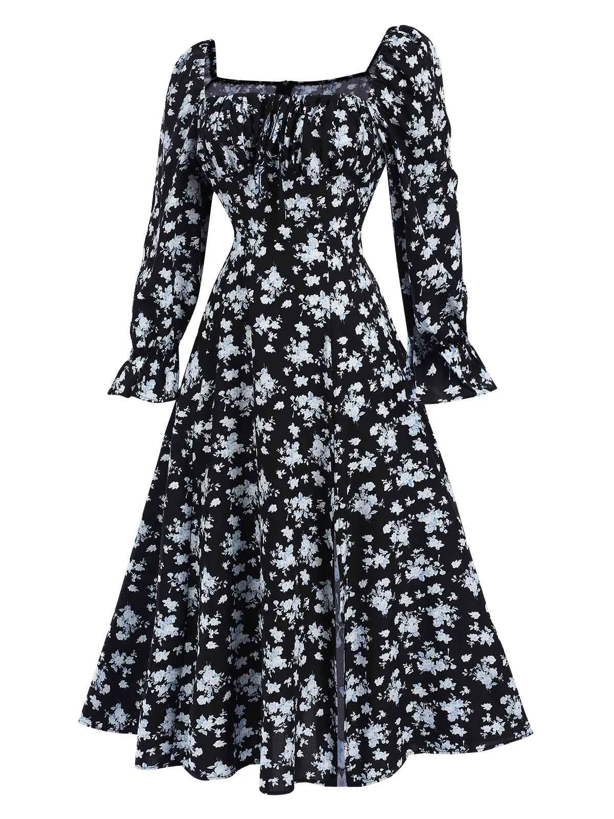 1940s Drawstring Slit Square Neck Floral Dress sold by Retro Stage product image thumbnail 2