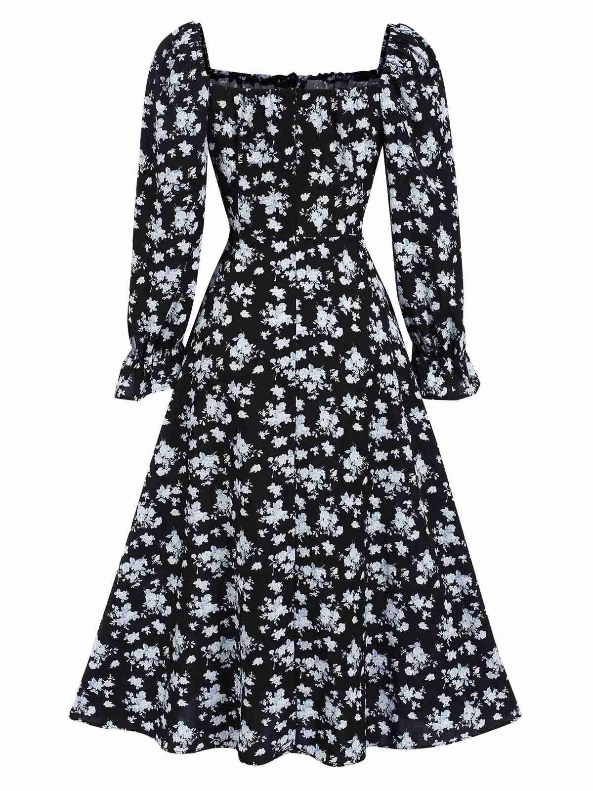 1940s Drawstring Slit Square Neck Floral Dress sold by Retro Stage product image thumbnail 3