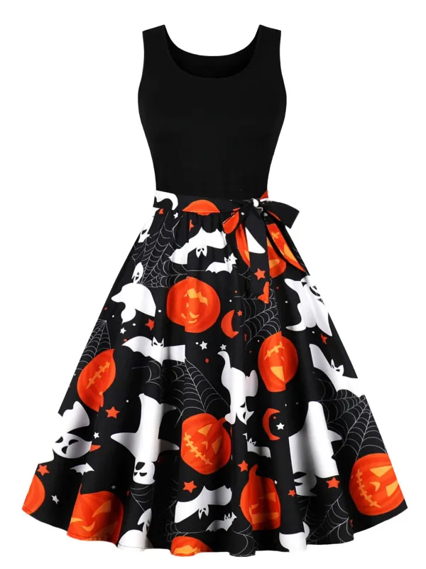 1950s Halloween Patchwork Sleeveless Dress sold by Retro Stage